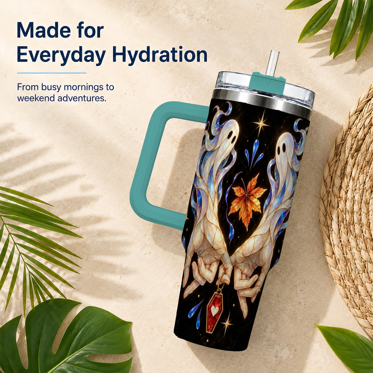 #pl[40oz|Green] Stained Ghost 40oz Tumbler, Autumn Spirit Stainless Steel Travel Cup