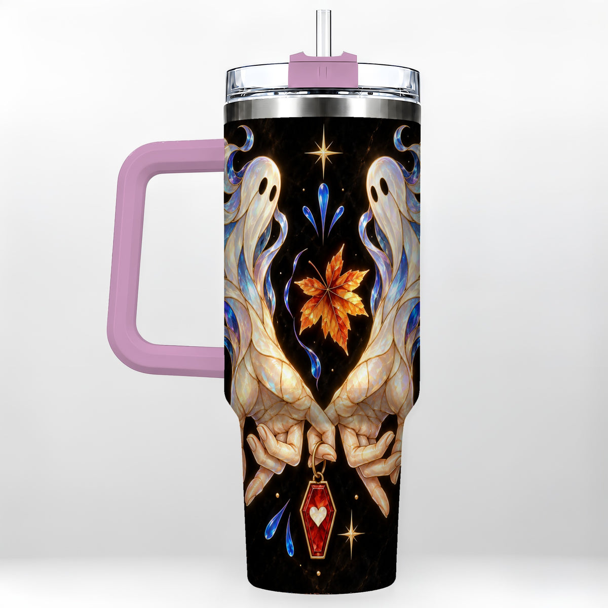 #pl[40oz|Pink] Stained Ghost 40oz Tumbler, Autumn Spirit Stainless Steel Travel Cup