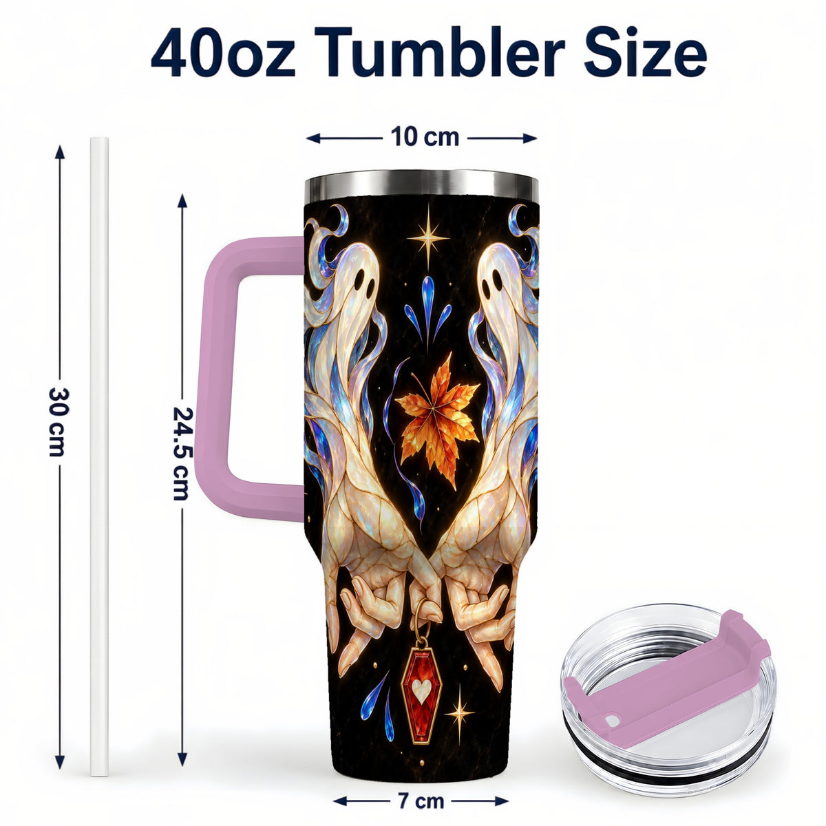 #pl[40oz|Pink] Stained Ghost 40oz Tumbler, Autumn Spirit Stainless Steel Travel Cup