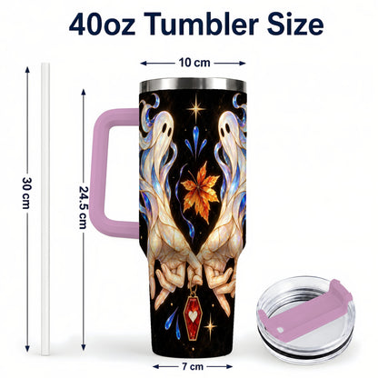 #pl[40oz|Pink] Stained Ghost 40oz Tumbler, Autumn Spirit Stainless Steel Travel Cup