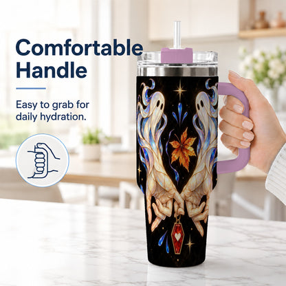 #pl[40oz|Pink] Stained Ghost 40oz Tumbler, Autumn Spirit Stainless Steel Travel Cup