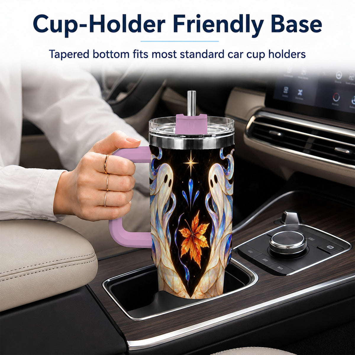 #pl[40oz|Pink] Stained Ghost 40oz Tumbler, Autumn Spirit Stainless Steel Travel Cup