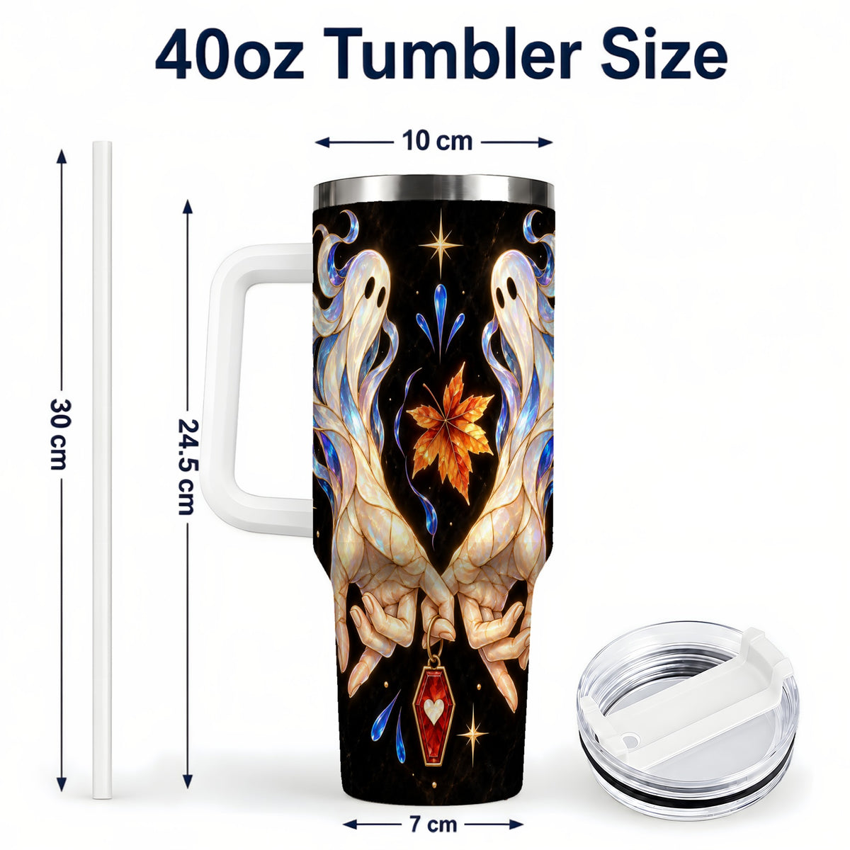 #pl[40oz|White] Stained Ghost 40oz Tumbler, Autumn Spirit Stainless Steel Travel Cup