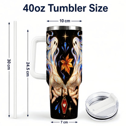 #pl[40oz|White] Stained Ghost 40oz Tumbler, Autumn Spirit Stainless Steel Travel Cup