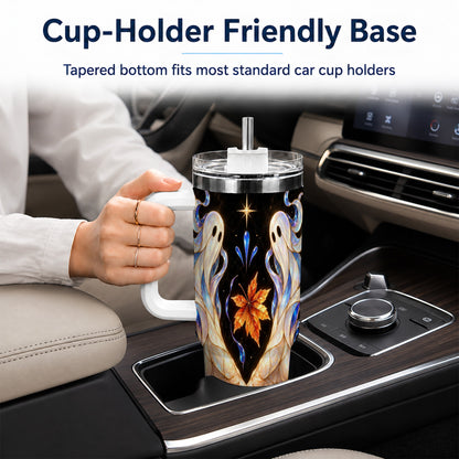 #pl[40oz|White] Stained Ghost 40oz Tumbler, Autumn Spirit Stainless Steel Travel Cup