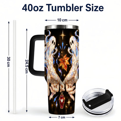 #pl[40oz|Black] Crystal Ghost 40oz Tumbler with Handle, Spirit Stainless Steel Travel Cup