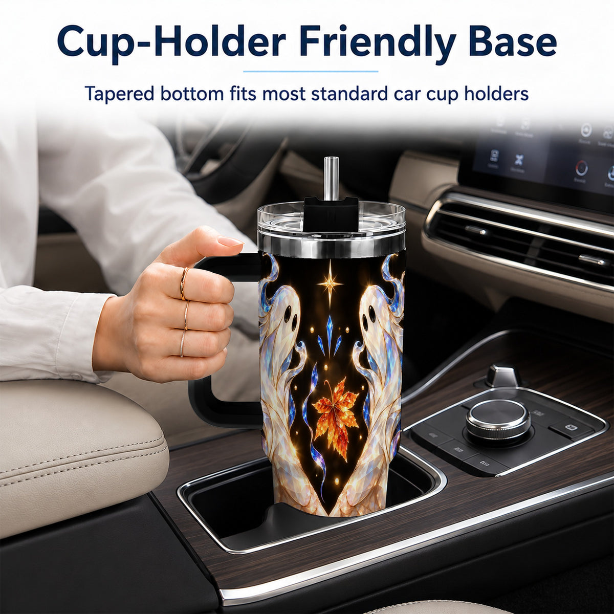 #pl[40oz|Black] Crystal Ghost 40oz Tumbler with Handle, Spirit Stainless Steel Travel Cup