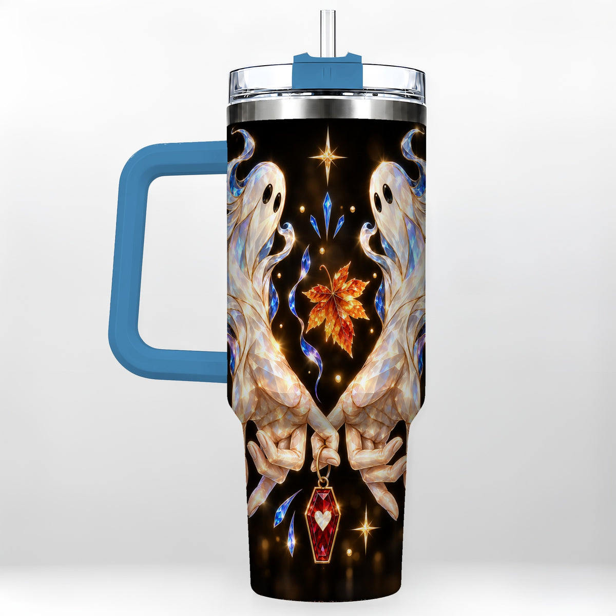#pl[40oz|Blue] Crystal Ghost 40oz Tumbler with Handle, Spirit Stainless Steel Travel Cup