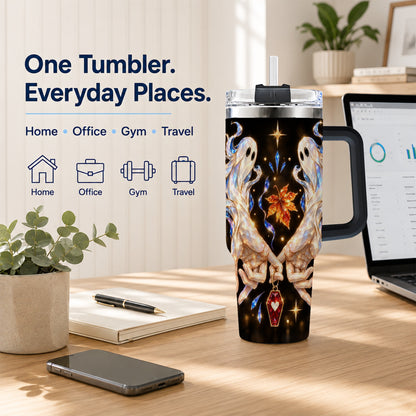 #pl[40oz|Black] Crystal Ghost 40oz Tumbler with Handle, Spirit Stainless Steel Travel Cup