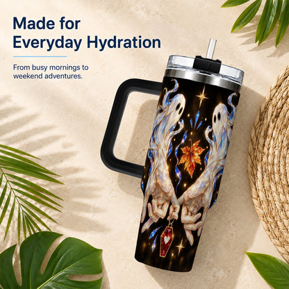 #pl[40oz|Black] Crystal Ghost 40oz Tumbler with Handle, Spirit Stainless Steel Travel Cup