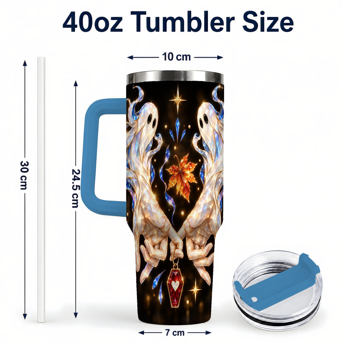 #pl[40oz|Blue] Crystal Ghost 40oz Tumbler with Handle, Spirit Stainless Steel Travel Cup