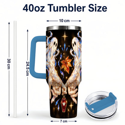 #pl[40oz|Blue] Crystal Ghost 40oz Tumbler with Handle, Spirit Stainless Steel Travel Cup