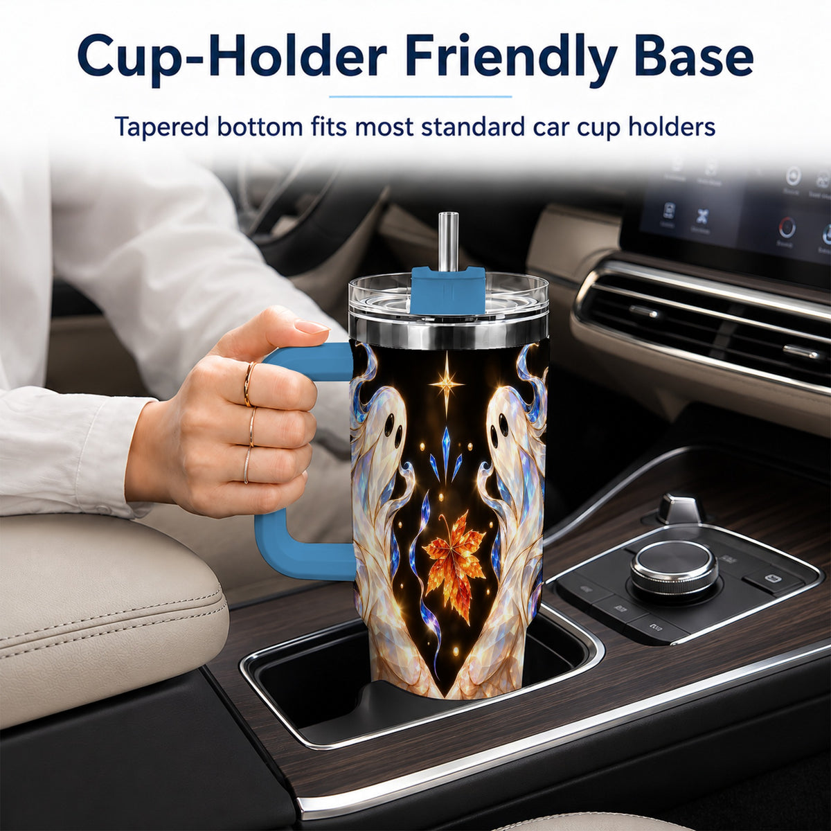 #pl[40oz|Blue] Crystal Ghost 40oz Tumbler with Handle, Spirit Stainless Steel Travel Cup