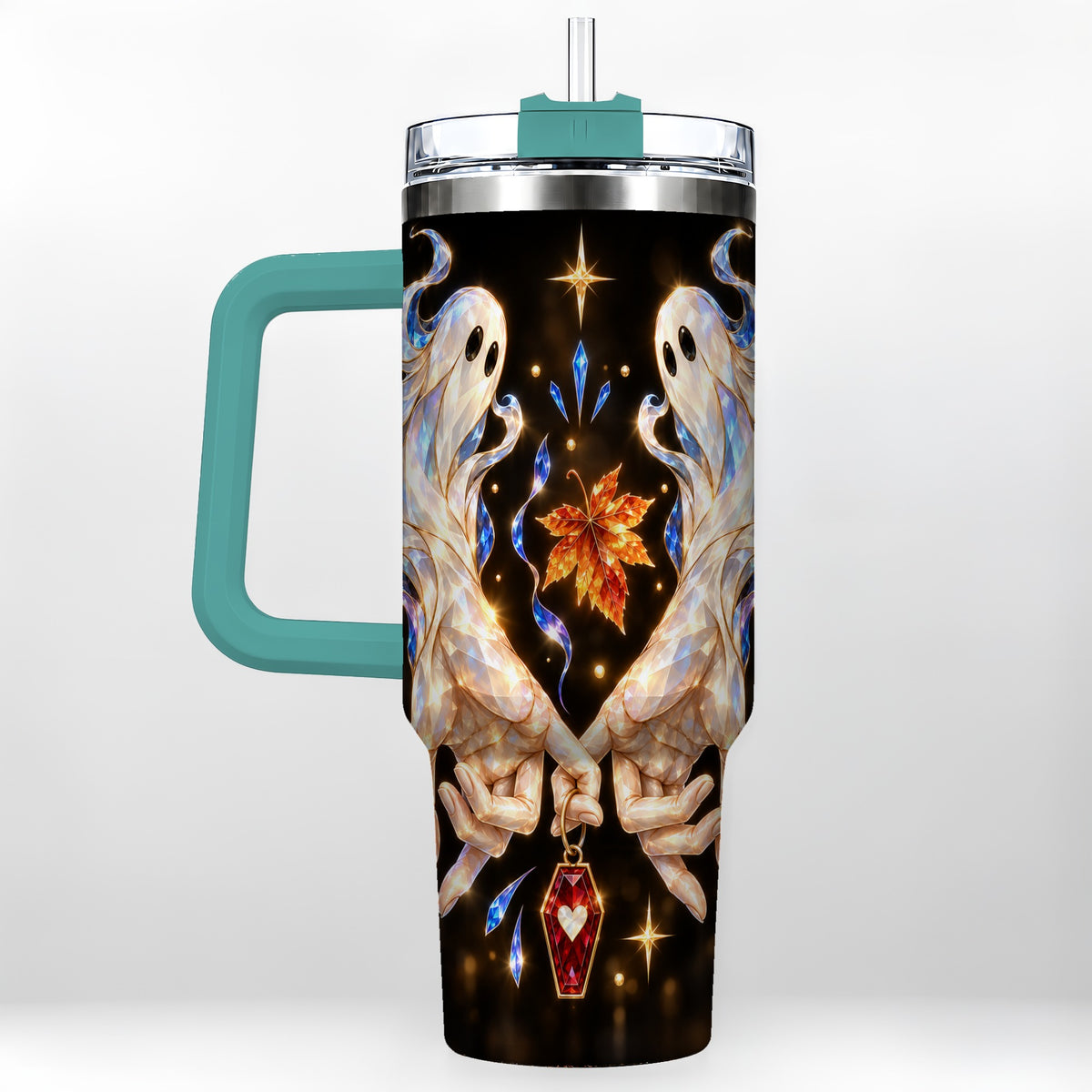 #pl[40oz|Green] Crystal Ghost 40oz Tumbler with Handle, Spirit Stainless Steel Travel Cup
