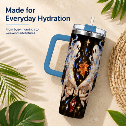 #pl[40oz|Blue] Crystal Ghost 40oz Tumbler with Handle, Spirit Stainless Steel Travel Cup
