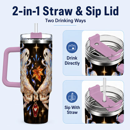 #pl[40oz|Pink] Crystal Ghost 40oz Tumbler with Handle, Spirit Stainless Steel Travel Cup