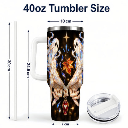 #pl[40oz|White] Crystal Ghost 40oz Tumbler with Handle, Spirit Stainless Steel Travel Cup