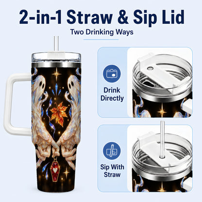 #pl[40oz|White] Crystal Ghost 40oz Tumbler with Handle, Spirit Stainless Steel Travel Cup