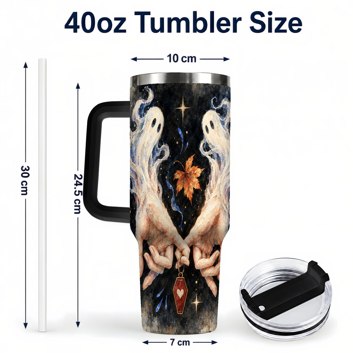 #pl[40oz|Black] Watercolor Ghost 40oz Tumbler with Handle, Autumn Steel Travel Cup