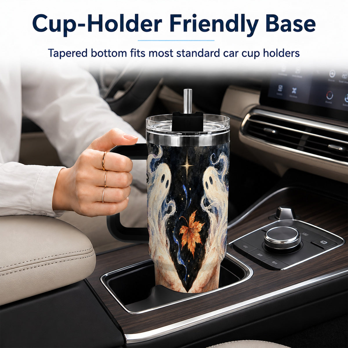 #pl[40oz|Black] Watercolor Ghost 40oz Tumbler with Handle, Autumn Steel Travel Cup