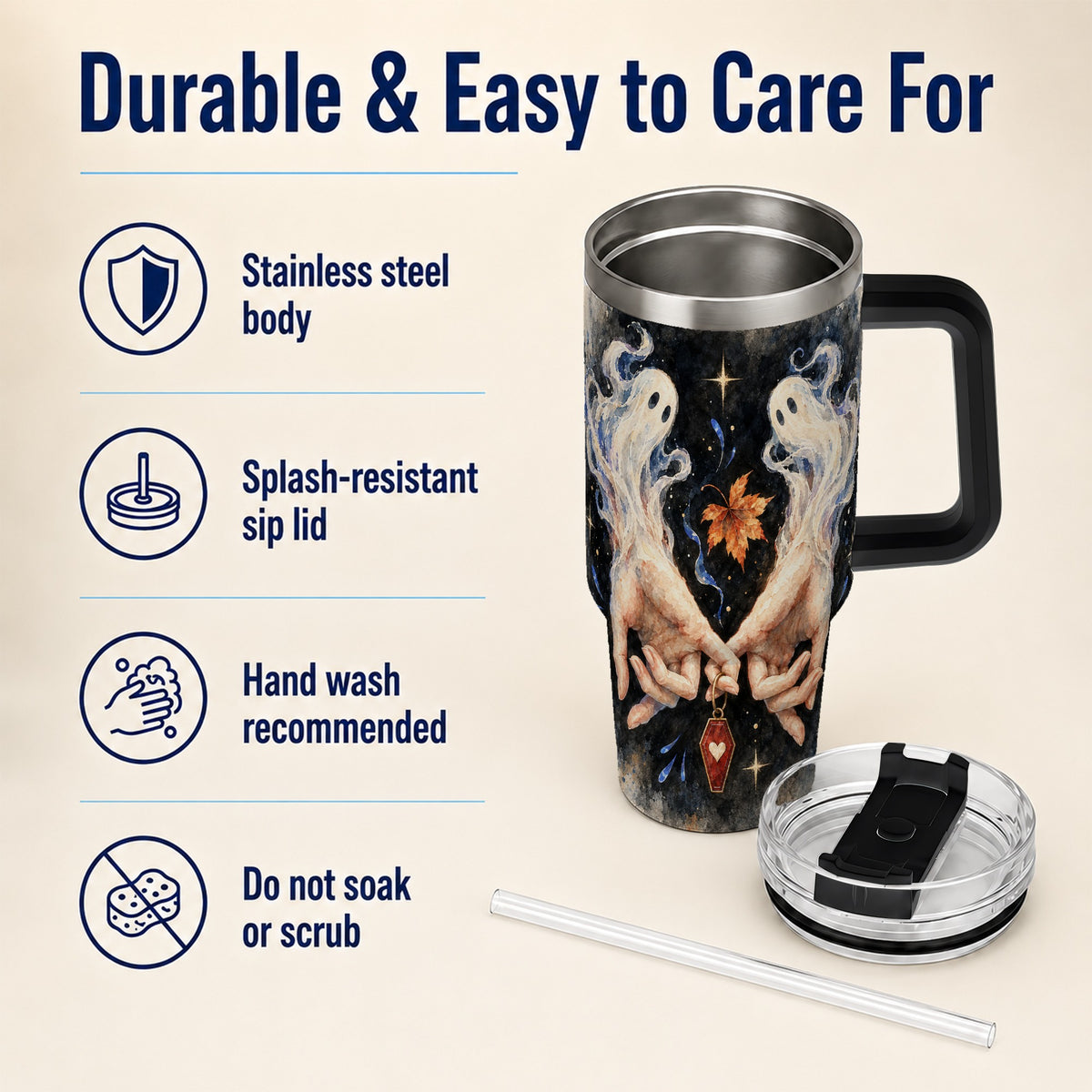 #pl[40oz|Black] Watercolor Ghost 40oz Tumbler with Handle, Autumn Steel Travel Cup