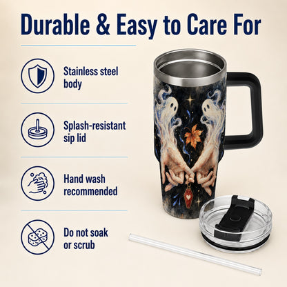 #pl[40oz|Black] Watercolor Ghost 40oz Tumbler with Handle, Autumn Steel Travel Cup