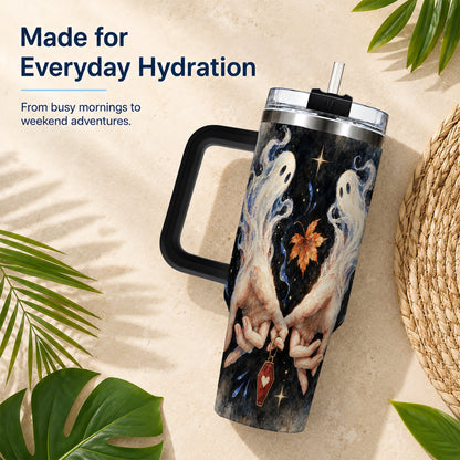#pl[40oz|Black] Watercolor Ghost 40oz Tumbler with Handle, Autumn Steel Travel Cup
