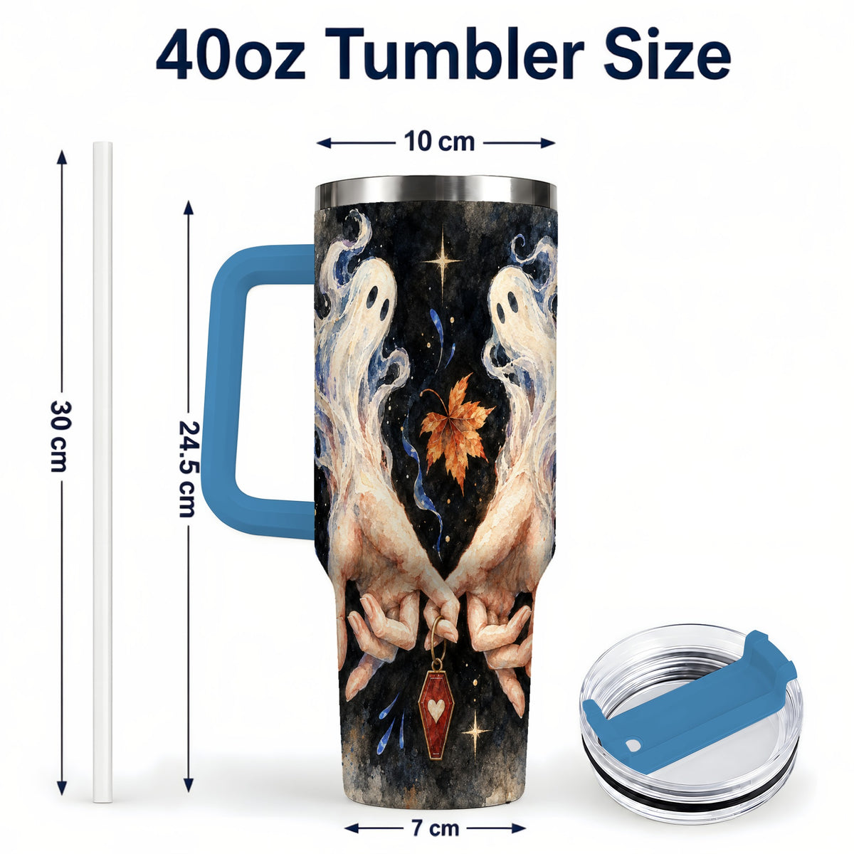#pl[40oz|Blue] Watercolor Ghost 40oz Tumbler with Handle, Autumn Steel Travel Cup
