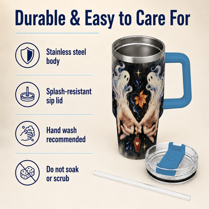 #pl[40oz|Blue] Watercolor Ghost 40oz Tumbler with Handle, Autumn Steel Travel Cup