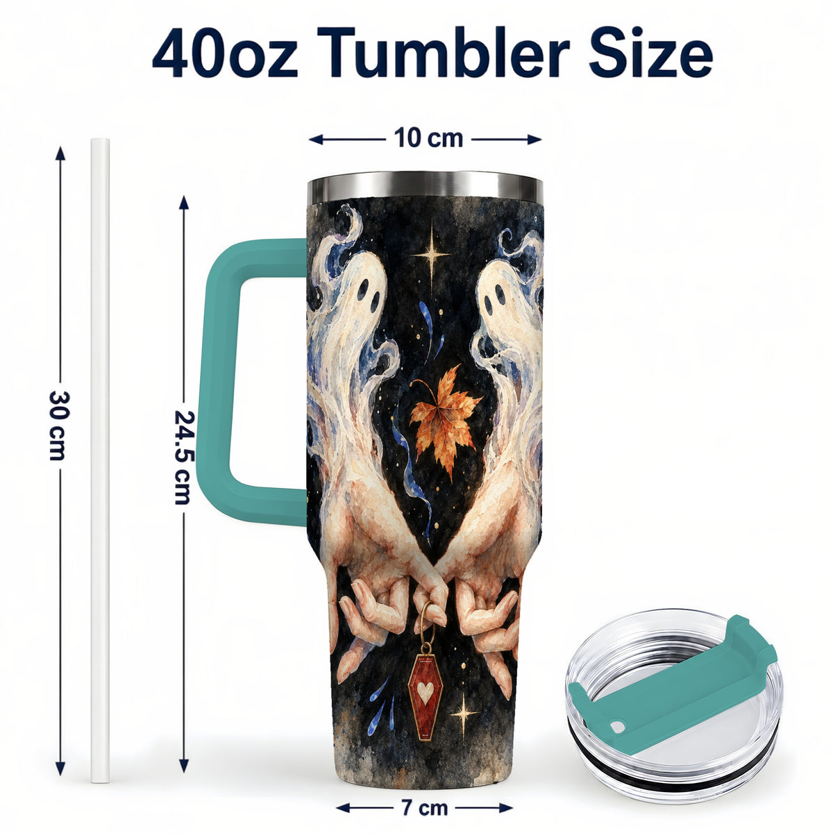 #pl[40oz|Green] Watercolor Ghost 40oz Tumbler with Handle, Autumn Steel Travel Cup
