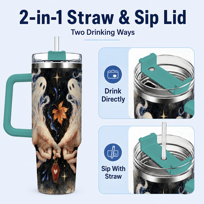 #pl[40oz|Green] Watercolor Ghost 40oz Tumbler with Handle, Autumn Steel Travel Cup