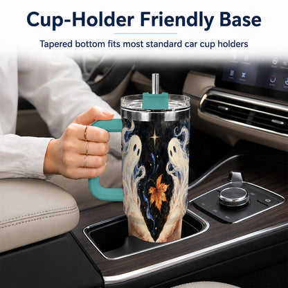 #pl[40oz|Green] Watercolor Ghost 40oz Tumbler with Handle, Autumn Steel Travel Cup