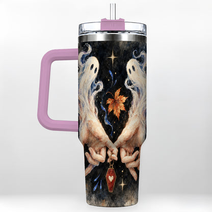 #pl[40oz|Pink] Watercolor Ghost 40oz Tumbler with Handle, Autumn Steel Travel Cup