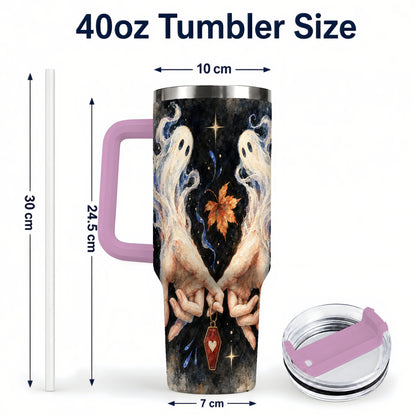 #pl[40oz|Pink] Watercolor Ghost 40oz Tumbler with Handle, Autumn Steel Travel Cup