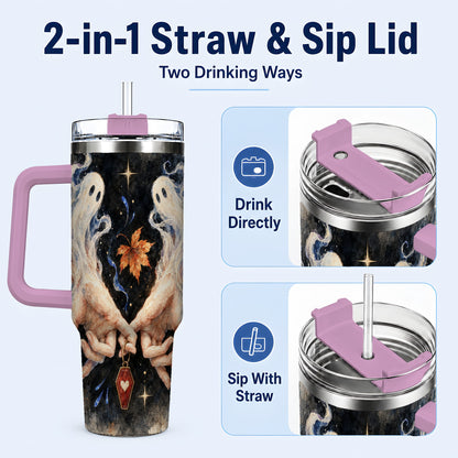 #pl[40oz|Pink] Watercolor Ghost 40oz Tumbler with Handle, Autumn Steel Travel Cup