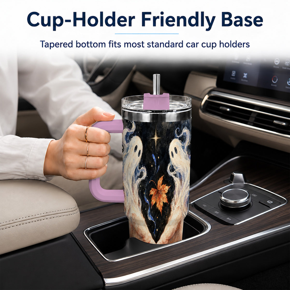 #pl[40oz|Pink] Watercolor Ghost 40oz Tumbler with Handle, Autumn Steel Travel Cup