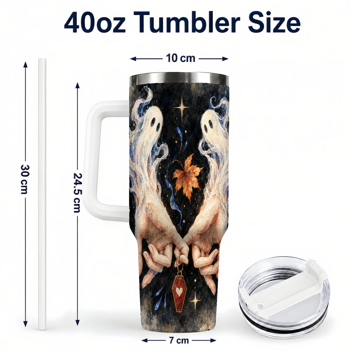 #pl[40oz|White] Watercolor Ghost 40oz Tumbler with Handle, Autumn Steel Travel Cup