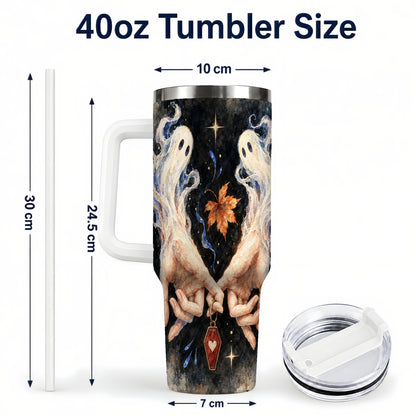 #pl[40oz|White] Watercolor Ghost 40oz Tumbler with Handle, Autumn Steel Travel Cup