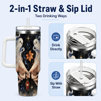 #pl[40oz|White] Watercolor Ghost 40oz Tumbler with Handle, Autumn Steel Travel Cup