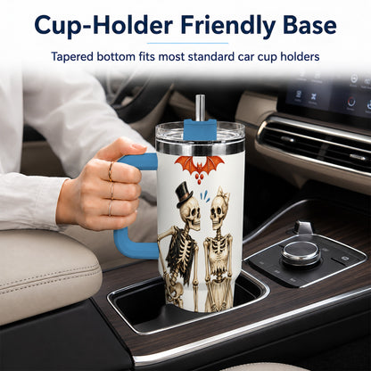 #pl[40oz|Blue] Skeleton Couple 40oz Tumbler with Handle, Gothic Stainless Steel Travel Cup