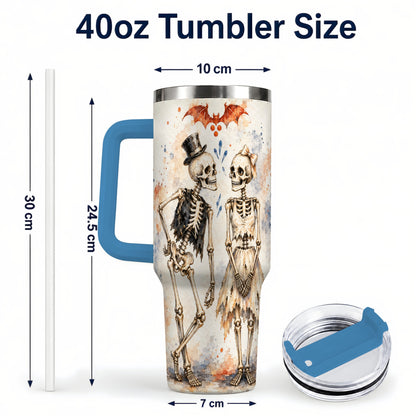#pl[40oz|Blue] Skeleton Couple 40oz Tumbler with Handle, Gothic Stainless Steel Cup