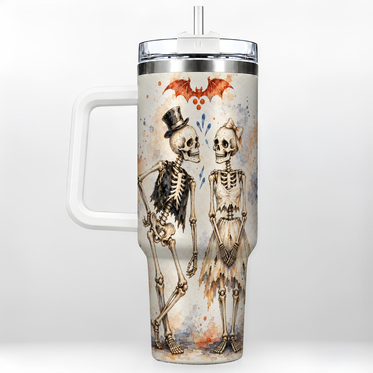 Skeleton Couple 40oz Tumbler with Handle, Gothic Stainless Steel Cup