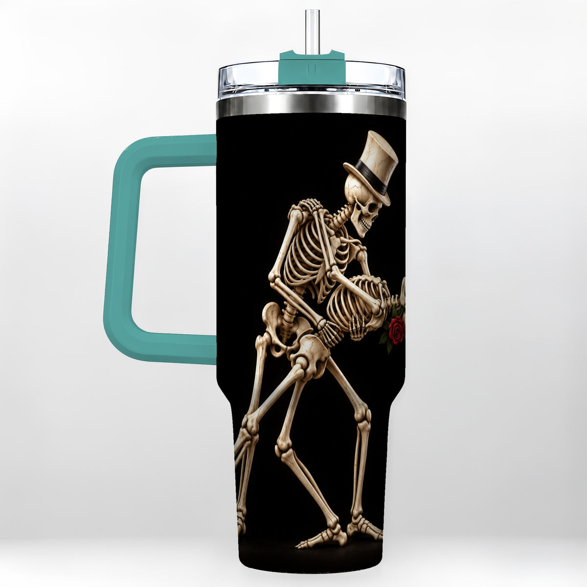 #pl[40oz|Green] Dancing Skeleton 40oz Tumbler with Handle, Gothic Stainless Steel Cup