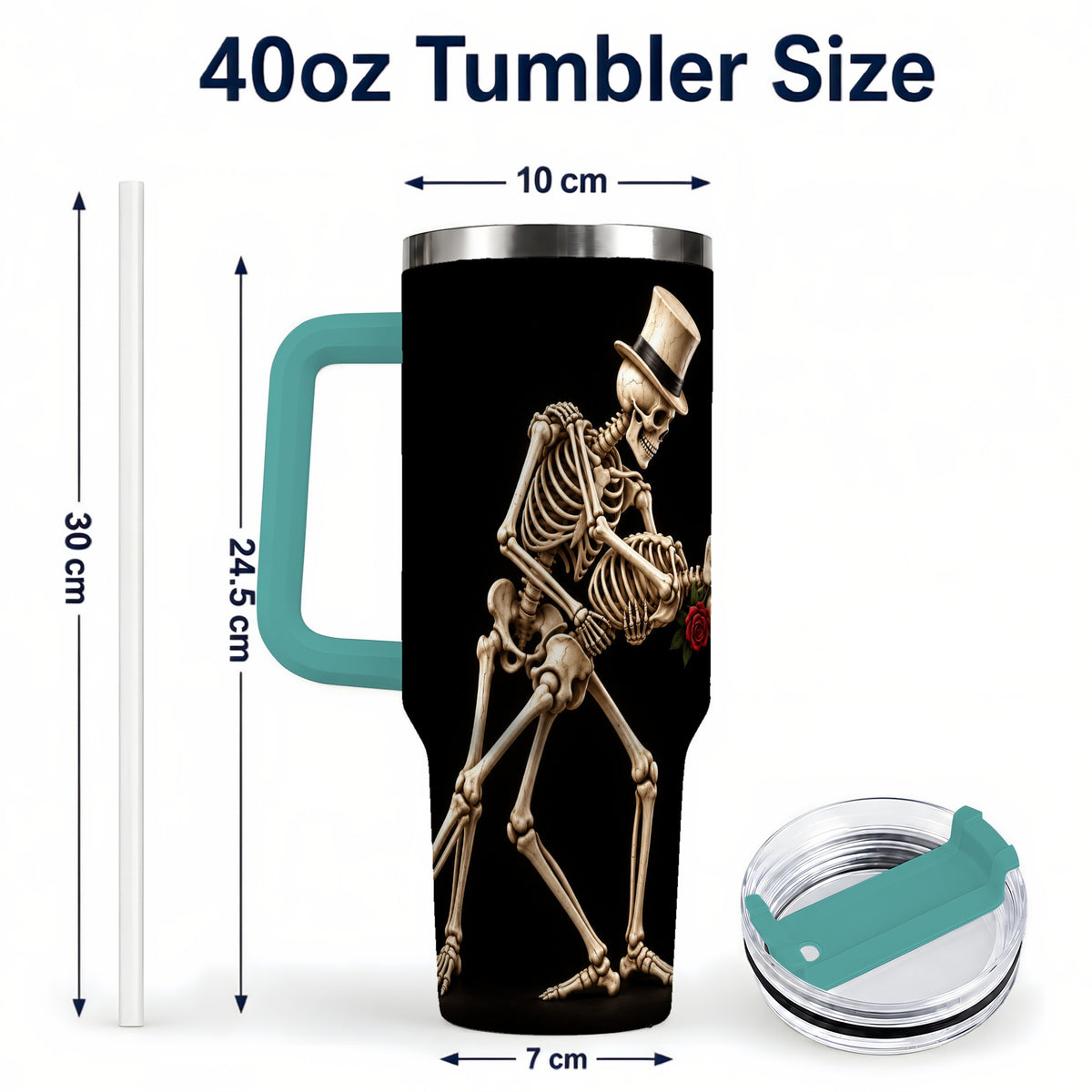 #pl[40oz|Green] Dancing Skeleton 40oz Tumbler with Handle, Gothic Stainless Steel Cup