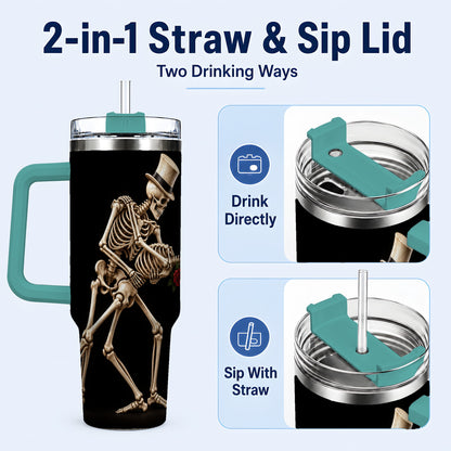 #pl[40oz|Green] Dancing Skeleton 40oz Tumbler with Handle, Gothic Stainless Steel Cup