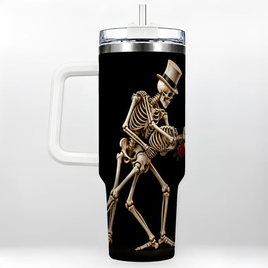 Dancing Skeleton 40oz Tumbler with Handle, Gothic Stainless Steel Cup