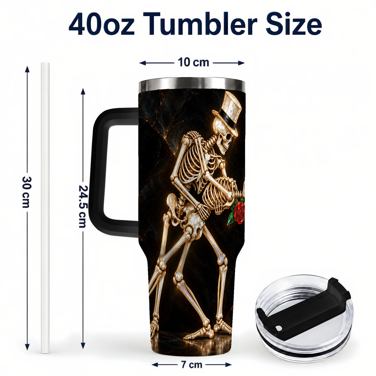 #pl[40oz|Black] Skeleton Dance 40oz Tumbler with Handle, Gothic Stainless Steel Cup