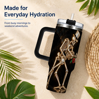 #pl[40oz|Black] Skeleton Dance 40oz Tumbler with Handle, Gothic Stainless Steel Cup