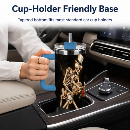 #pl[40oz|Blue] Skeleton Dance 40oz Tumbler with Handle, Gothic Stainless Steel Cup