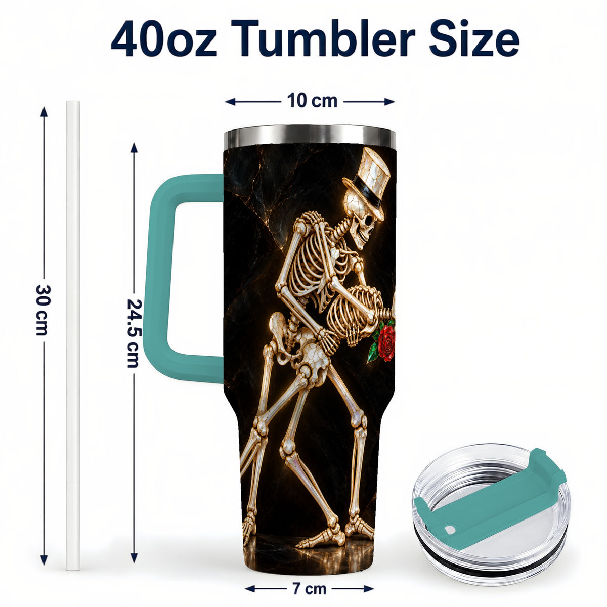 #pl[40oz|Green] Skeleton Dance 40oz Tumbler with Handle, Gothic Stainless Steel Cup